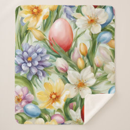 Manta Sherpa Graceful Apple Blossom, Tulips y Huevos de Pascua