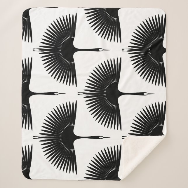 Manta Sherpa Graceful Crane: Patrón de pájaro oriental (Anverso)