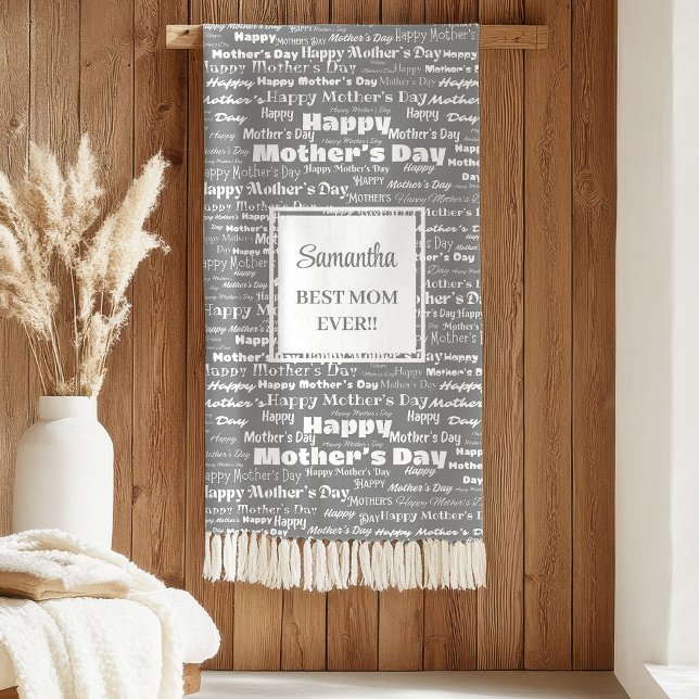 Manta Sherpa Graceful Grey Script Mother’s Day Personalized  (Graceful Grey Script Mother’s Day Personalized Sherpa Blanket )
