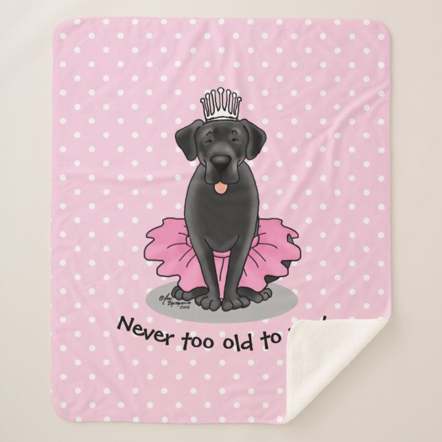 Manta Sherpa Gracioso ballet de perro Princesa Black Lab Recupe (Anverso)