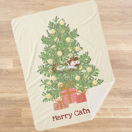 Manta Sherpa ¡Gracioso Cat & Christmas Tree Merry Catnaps! Crem