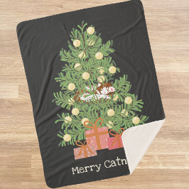 Manta Sherpa ¡Gracioso Cat & Christmas Tree Merry Catnaps! Negr
