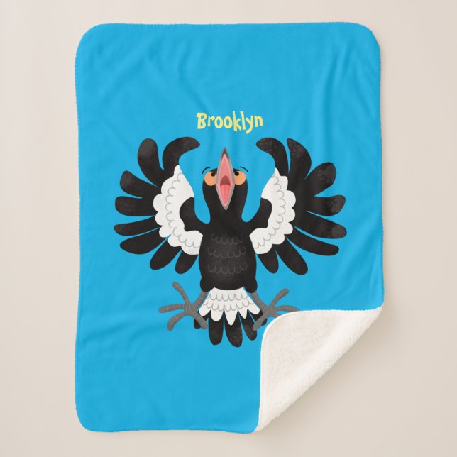 Manta Sherpa Gracioso ilustracion de personalizado magpie austr (Anverso)