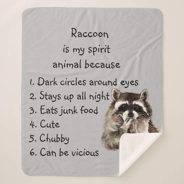 Manta Sherpa Gracioso Raccoon Spirit Animal Humor Cute acuarela (Anverso)