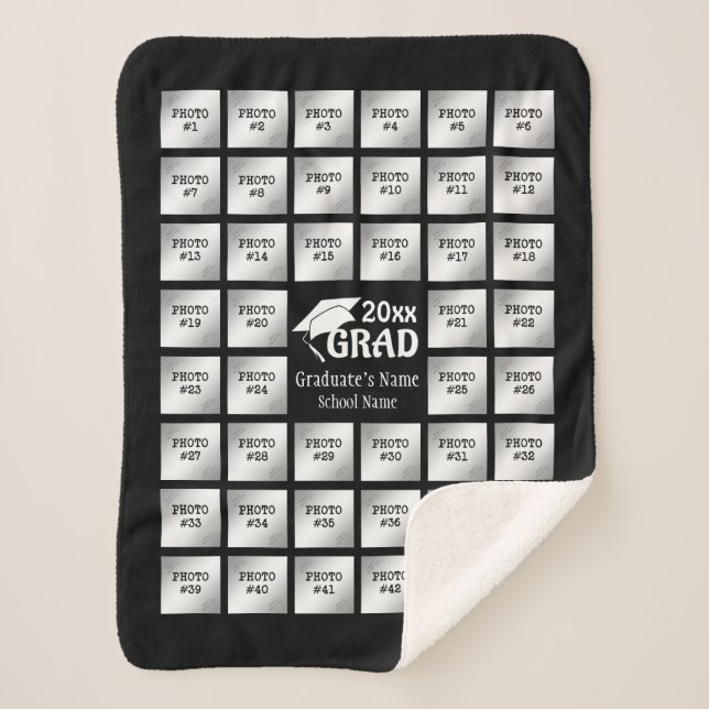 Manta Sherpa Graduación 44 Collage de fotos (para fondos oscuro (Anverso)