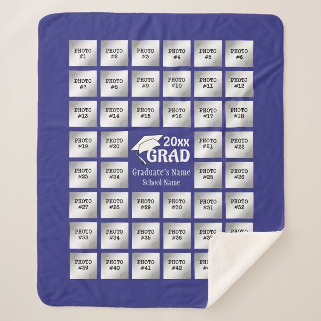 Manta Sherpa Graduación 44 Collage de fotos (PURPLE modificable (Anverso)