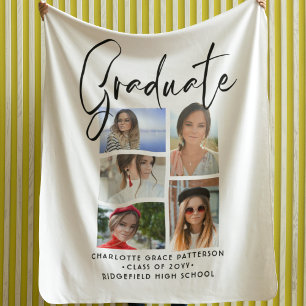 Manta Sherpa Graduado Elegante Script Multifoto Graduado