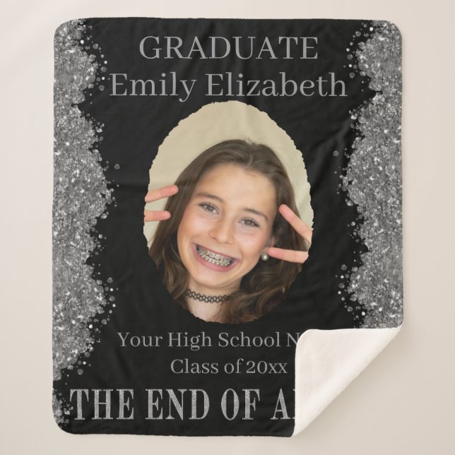 Manta Sherpa Graduation Photo Blanket Black Silver Glitter (Anverso)