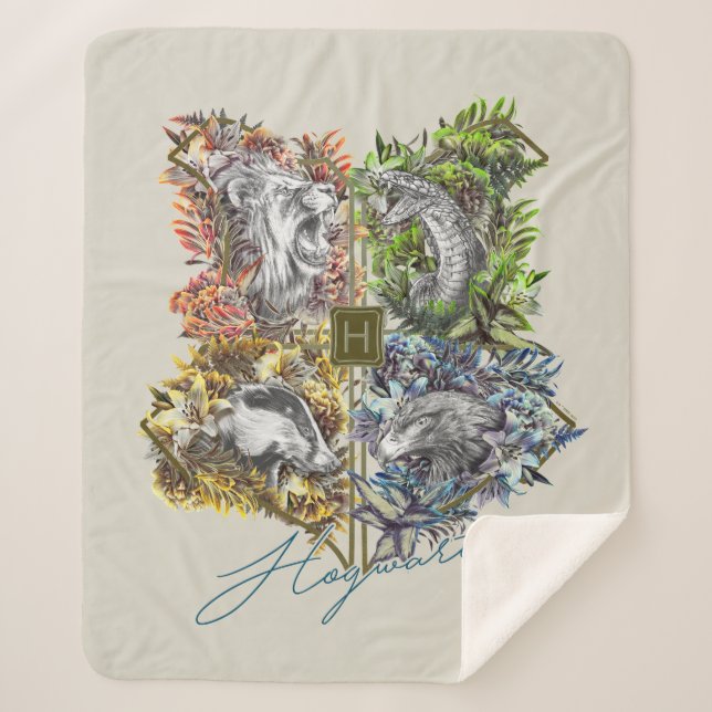 Manta Sherpa Gráfica floral de la insignia HOGWARTS™ (Anverso)