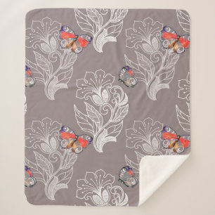 Manta Sherpa Gráfico de flores y mariposa, acuarela, patrón 