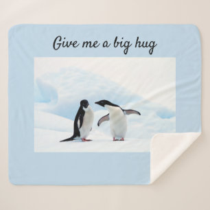 Manta Sherpa Gran abrazo al Pingüino en foto de hielo con text