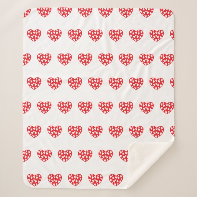 Manta Sherpa Gran corazón rojo con corazones pequeños (Anverso)