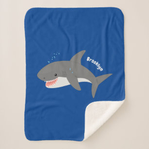 Manta Sherpa Gran ilustracion personalizado feliz de tiburón bl