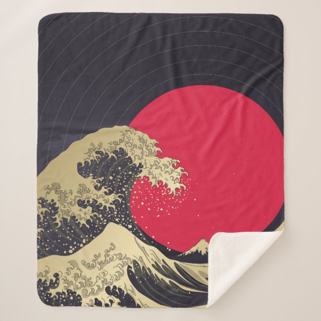 Manta Sherpa "Gran ola de kanagawa". Hokusai, onda japonesa i (Anverso)