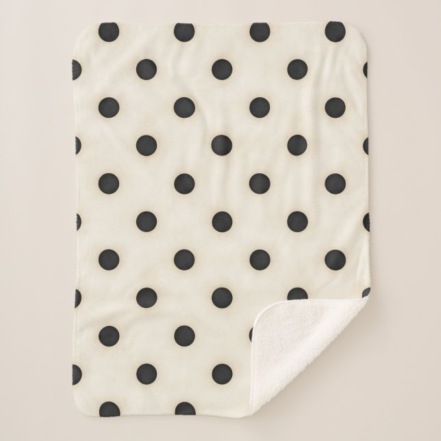 Manta Sherpa Gran puntos de polka blanco negro y antiguo (Anverso)