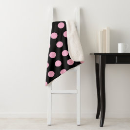 Manta Sherpa Grandes puntos de polka rosada en negro
