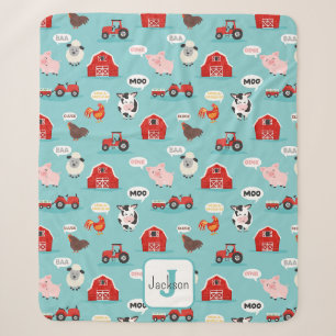 Manta Sherpa Granja de animales lindos para niños Oink Baa Moo