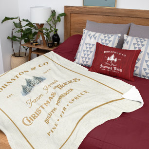 Manta Sherpa Granja de árbol navideño rúsculo de oro burlap