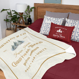 Manta Sherpa Granja de árbol navideño rúsculo de oro burlap