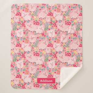 Manta Sherpa Granja de cerdo animal Floral Rústica personalizad