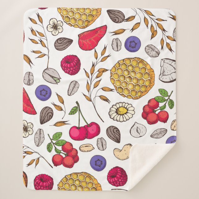 Manta Sherpa Granola,  muesli seamless pattern. Oat flakes hand (Anverso)