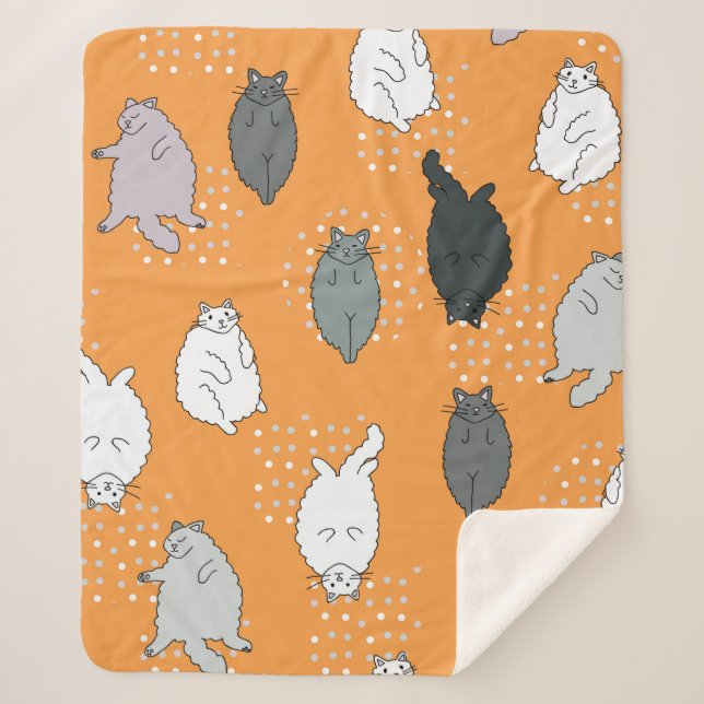 Manta Sherpa Grasa, los gatos esponjosos yacen sobre sus espald (Anverso)