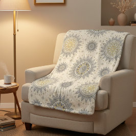 Manta Sherpa Gray Gold Mandala Pattern