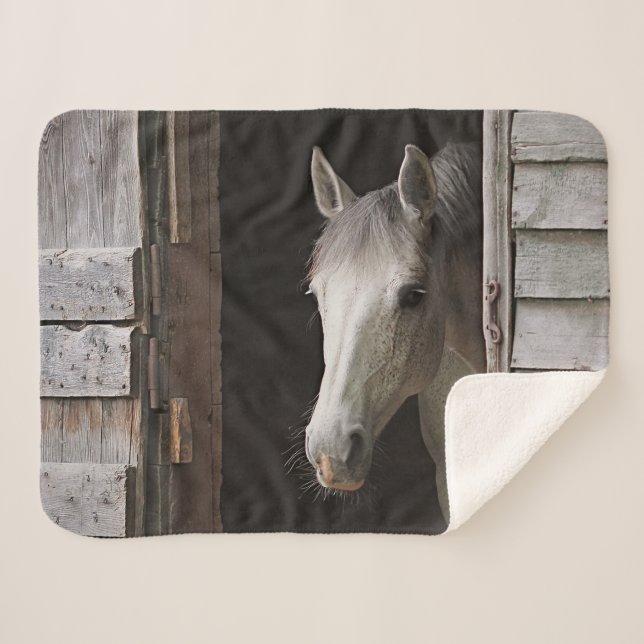 Manta Sherpa Gray Mare Horse Animals Sherpa Fleece Blanket (Anverso (horizontal))