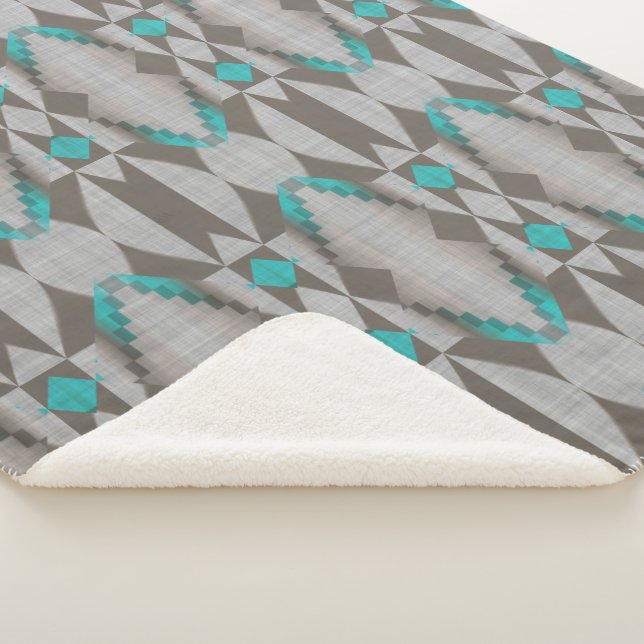 Manta Sherpa Gray Taupe Aqua Turquoise Arte Tribal Azul Verde a (3/4)