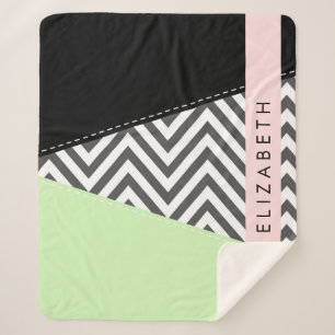 Manta Sherpa Gray Zigzag, Gray Chevron, Mint, Su Nombre