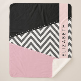 Manta Sherpa Gray Zigzag, Gray Chevron, Pink, Tu Nombre
