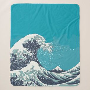 Manta Sherpa Great Wave and Mount Fuji vintage wocut japonesa
