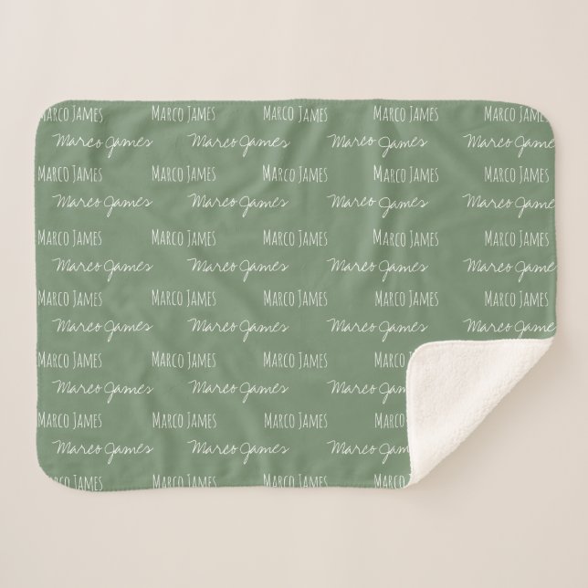 Manta Sherpa Green Baby Boy Blanket Nombre personalizado repeti (Anverso (horizontal))