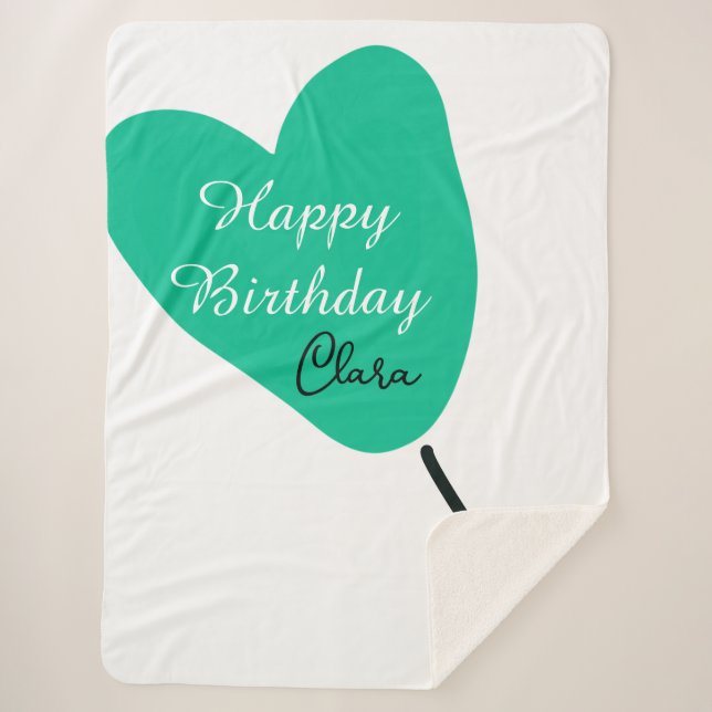 Manta Sherpa Green heart happy birthday white black balloon kid (Anverso)