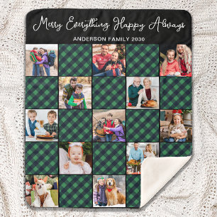 Manta Sherpa Green Plaid Personalized 13 Photo Holiday Quilt
