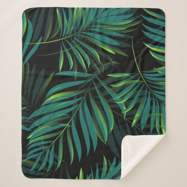 Manta Sherpa Green tropical palm leaves. Seamless pattern graph (Anverso)