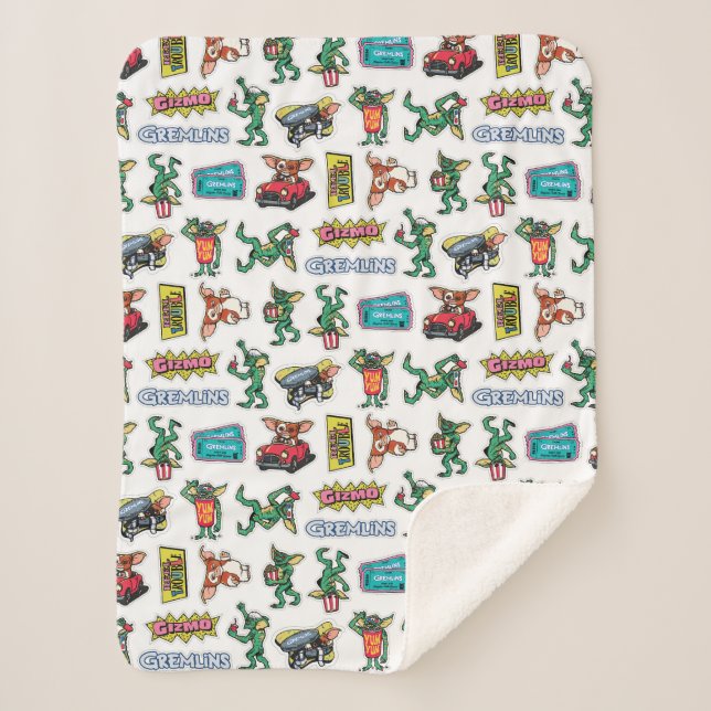 Manta Sherpa Gremlins™ Diversión con Stickers Patrón (Anverso)