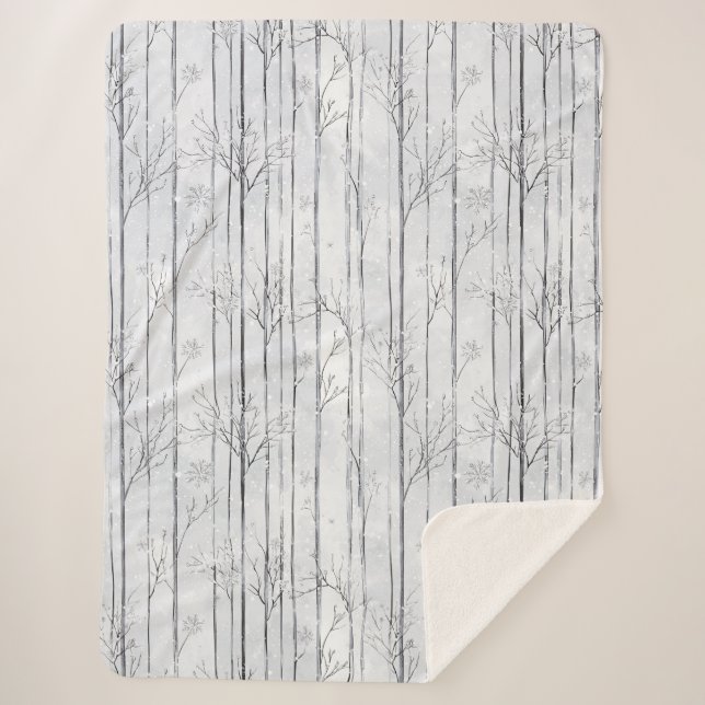 Manta Sherpa Grey Silver Snowflake Trees   (Anverso)