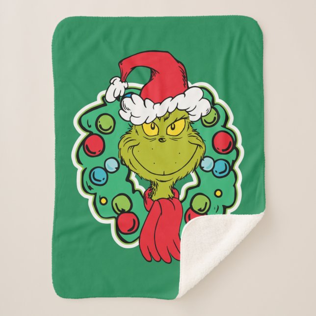Manta Sherpa Grinch | Navidades de la guirnalda de vacaciones (Anverso)