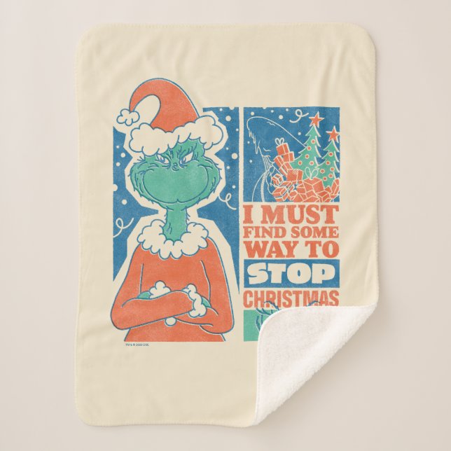Manta Sherpa Grinch | Parar Navidades de gráfico vintage (Anverso)