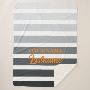 Manta Sherpa Gris blanco rayado y Naranja personalizado