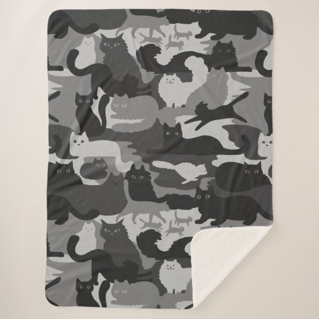 Manta Sherpa Gris Camuflaje Gris Gris Gatitos Gris Gatitos Camo (Anverso)