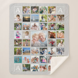 Manta Sherpa Gris personalizado monograma de Collage de fotos m