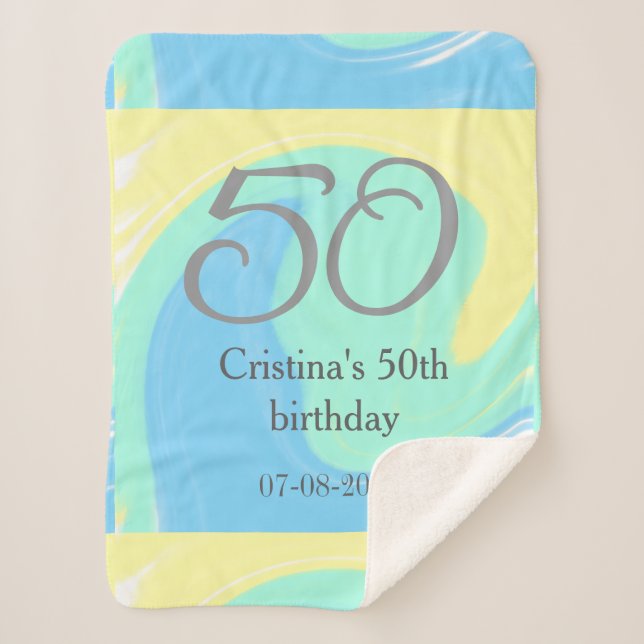 Manta Sherpa Gris verde azul 50 cumpleaños añadir fecha retro (Anverso)