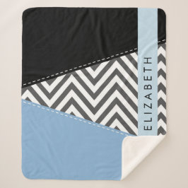 Manta Sherpa Gris Zigzag, Gris Chevron, Azul, Tu Nombre