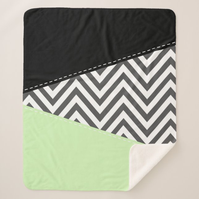 Manta Sherpa Gris Zigzag, Gris Chevron, Zigzag Pattern, Mint (Anverso)