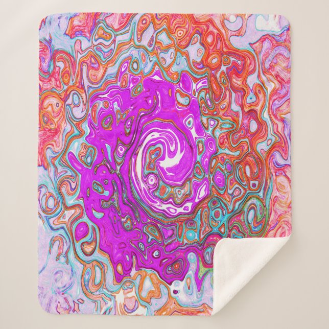 Manta Sherpa Groovy púrpura y Naranja Resumen Swirl retro (Anverso)