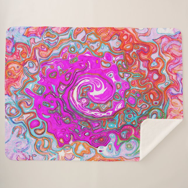 Manta Sherpa Groovy púrpura y Naranja Resumen Swirl retro (Anverso (horizontal))