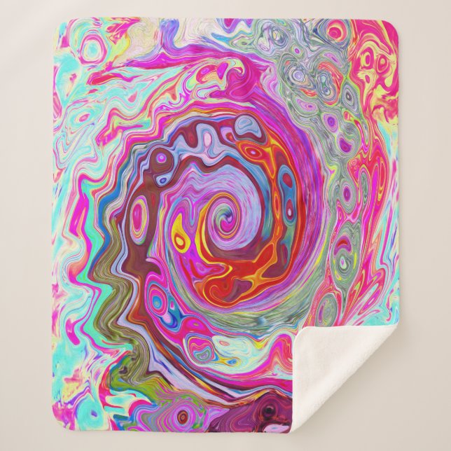 Manta Sherpa Groovy Resumen Retro Pink caliente y Blue Swirl (Anverso)