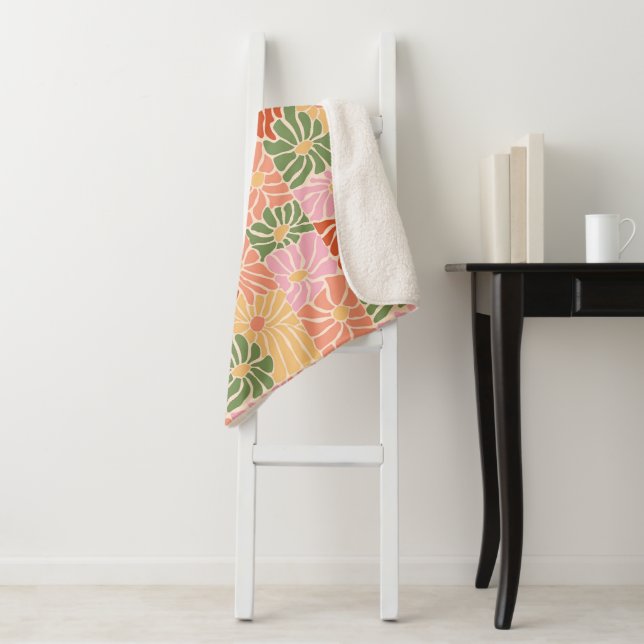 Manta Sherpa Groovy Retro Floral  (In situ)